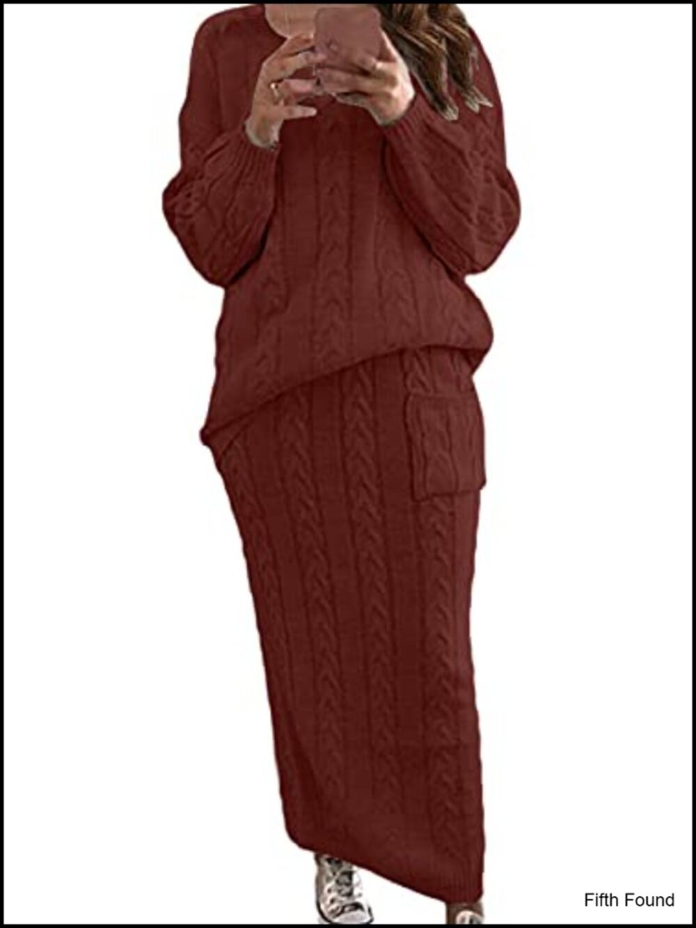 Chunky Cable Knit Sweater and Long Skirt 2 Piece Set Winter Outfit